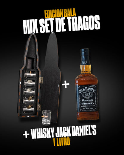 MIX DE VASOS BALA + JACK DANIEL’S 1 LT